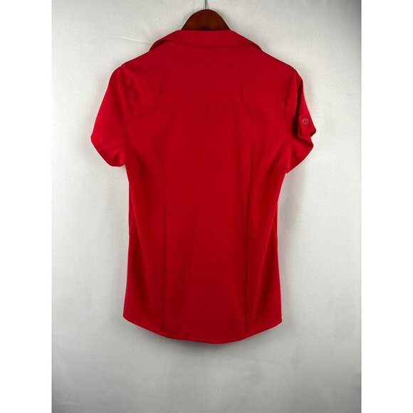 Compliments Womens Red Short Sleeve Button-Up Blouse Size M 50% Polyamide & 50% - Picture 2 of 4